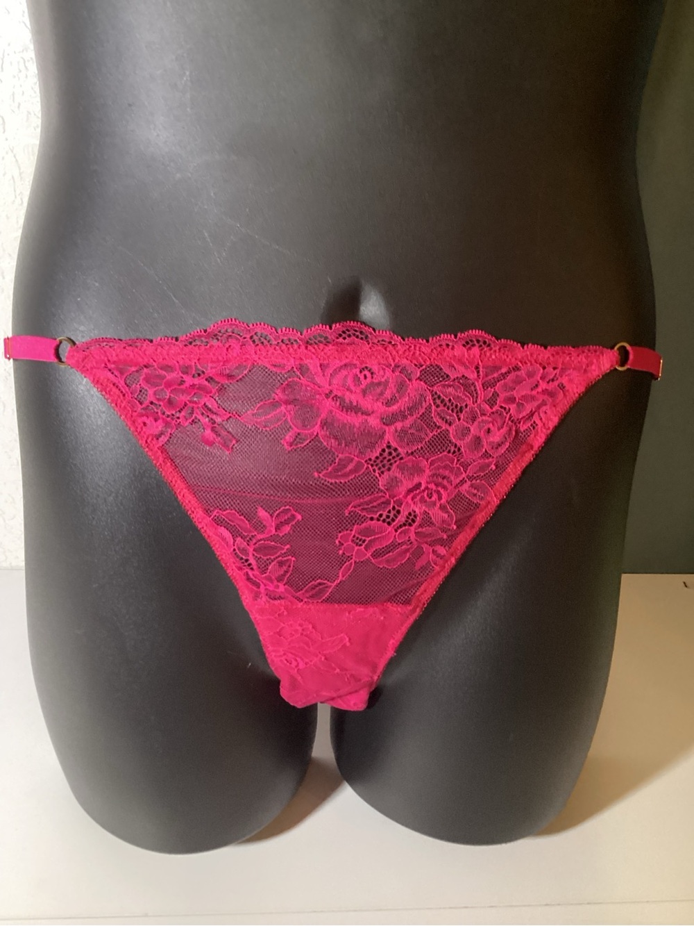 Victoria's Secret Fuchsia Lace Sheer Thong